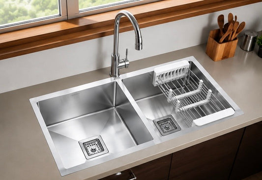 HANDMADE DOUBLE EQUAL BOWL KITCHEN SINK