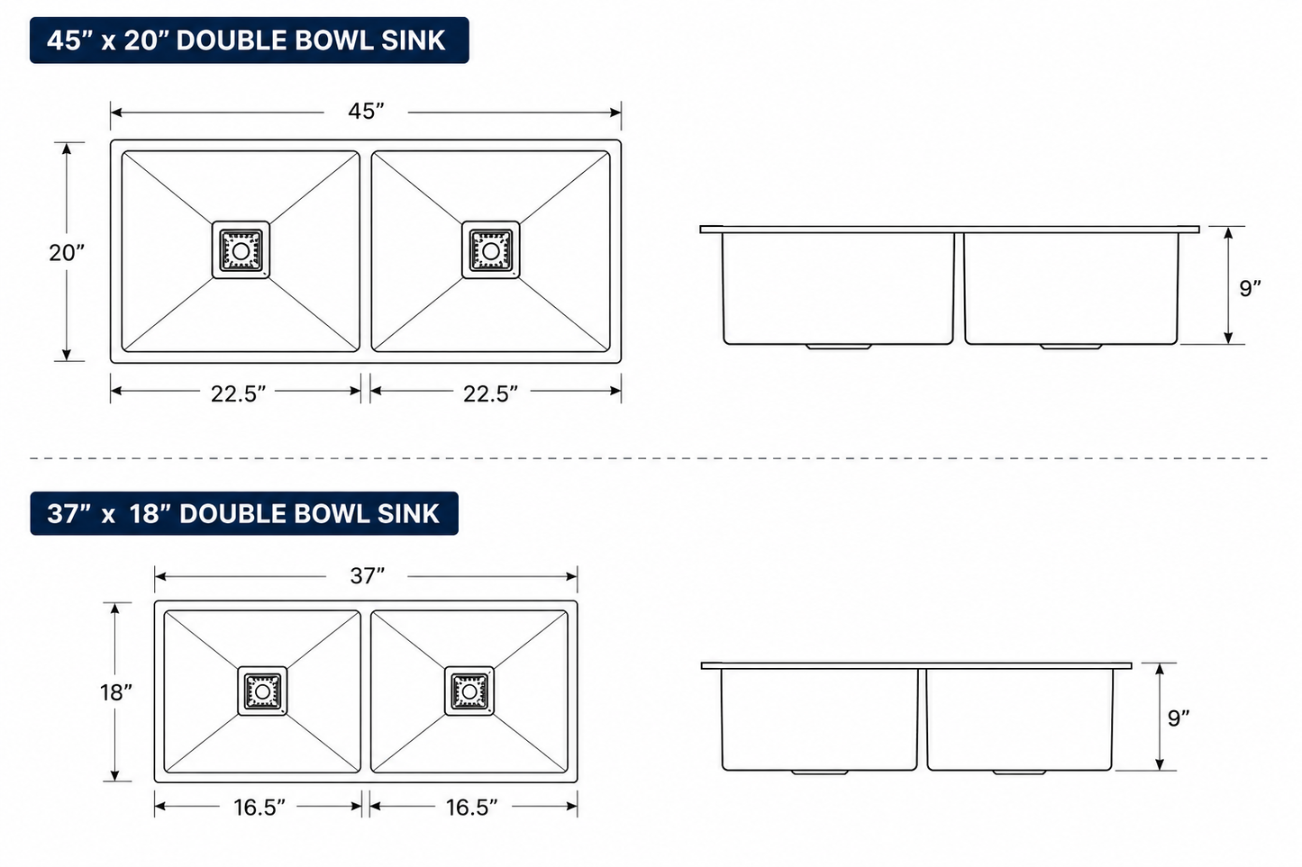 HANDMADE DOUBLE EQUAL BOWL KITCHEN SINK