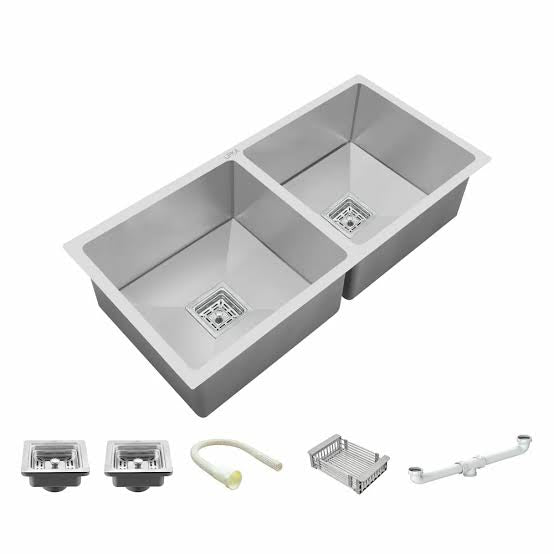 HANDMADE DOUBLE BOWL KITCHEN SINK With Accessories